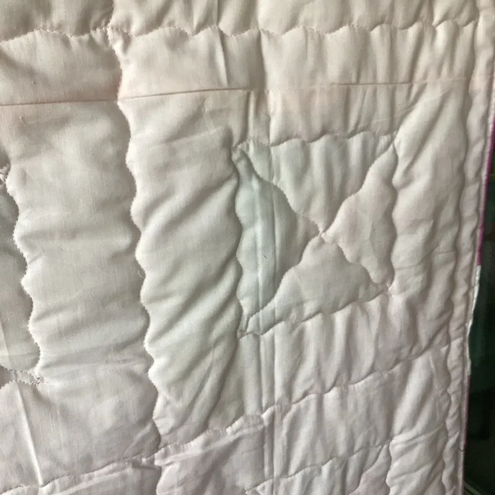 NWT. Hand Crafted Floral Patchwork Quilt with Pink and White Accents